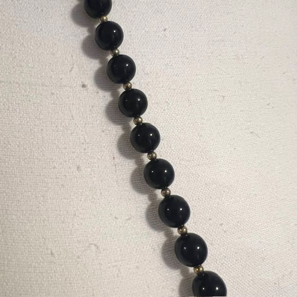 VTG Monet Black Round Beads with Gold Tone Spacers 30 Inch Necklace - Picture 5 of 8